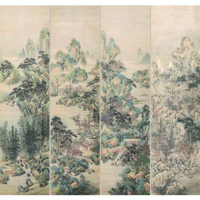 山水人物四条屏