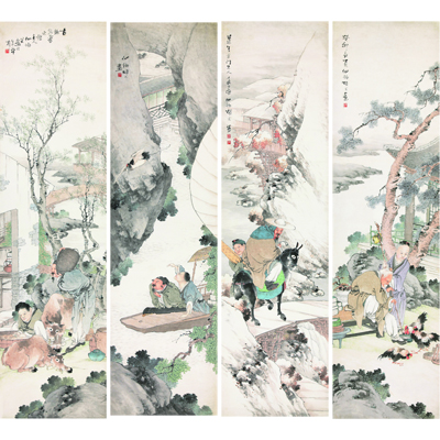 人物四屏