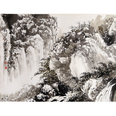 松岗飞泉图（山水）